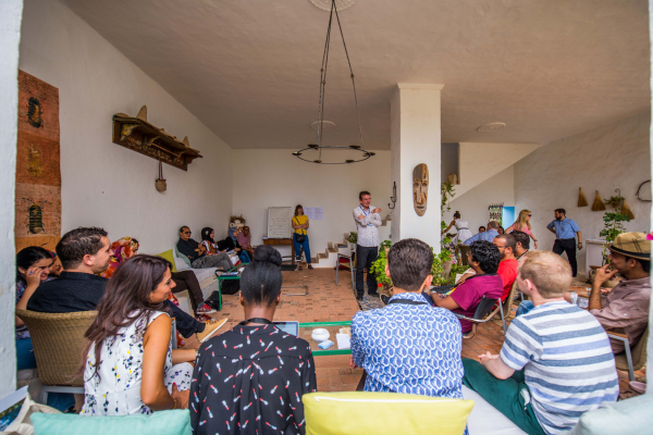 Tony Calderbank and Clare Pollard lead a workshop